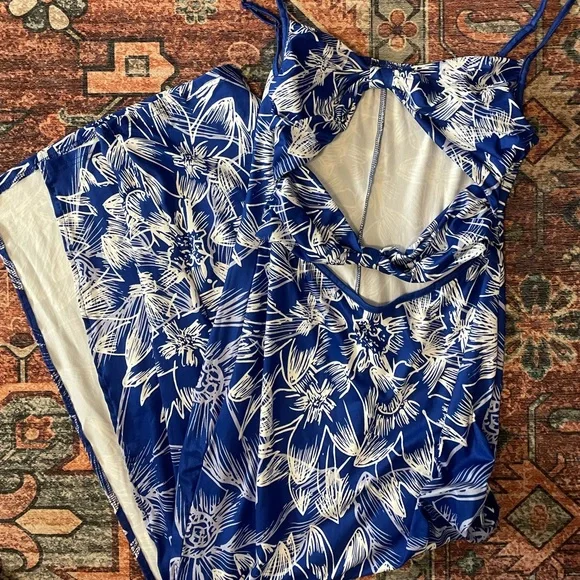 NWT Floral Blue and White Cut Out Dress - Picture 4 of 6